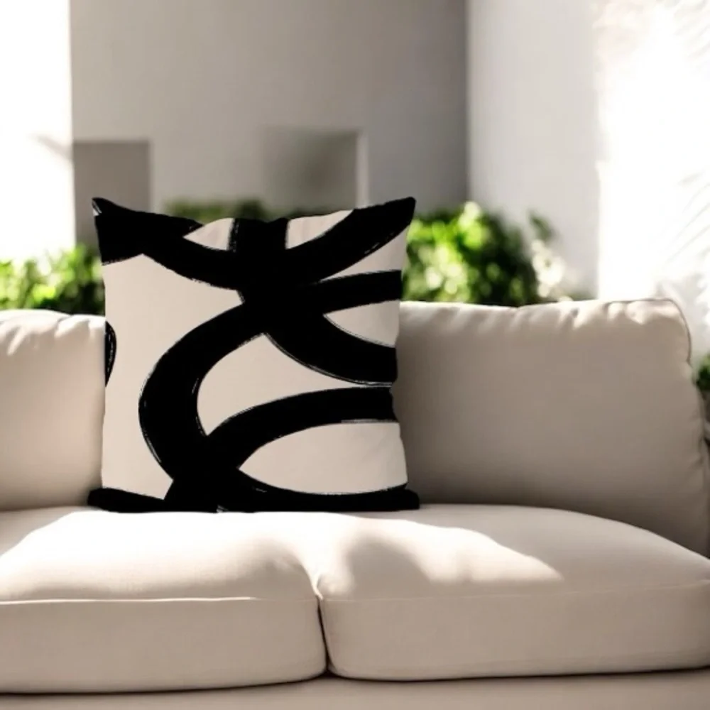 Modern Black and Off-White Throw Pillow Cover, 18”x18”